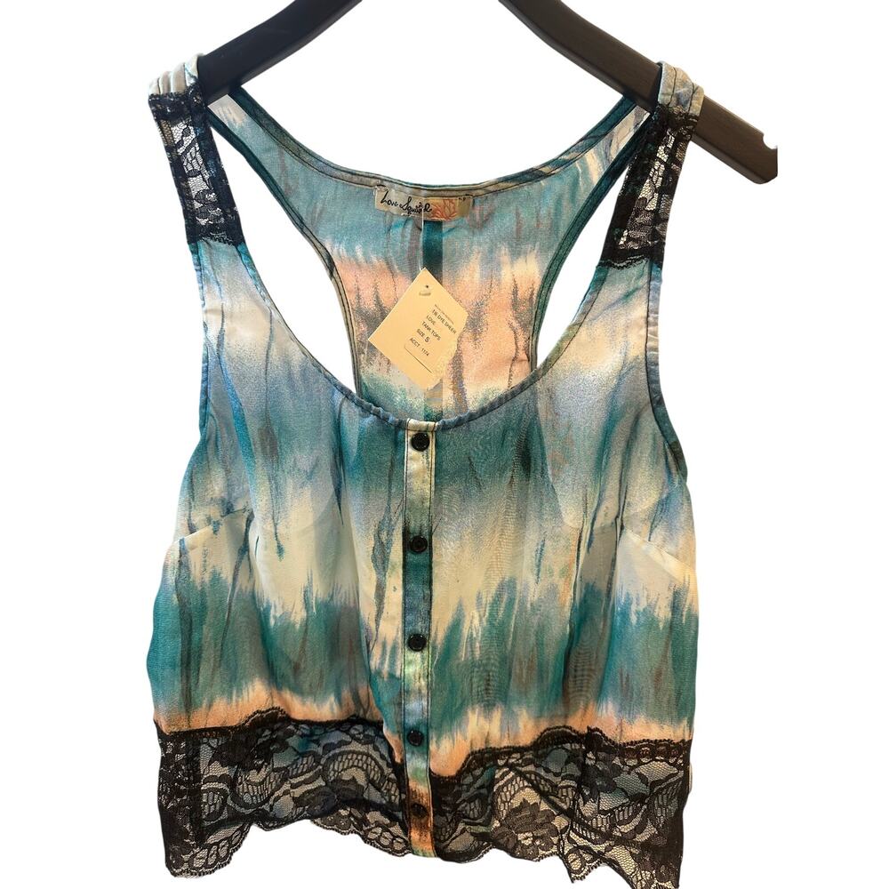 Love Squared Tie Dye Sheer Tank Top Small Lace Trim Boho Festival Y2K